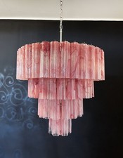 Enorme lampadario vintage a strati in vetro di Murano - 78 bicchieri ROSA ALABASTRO