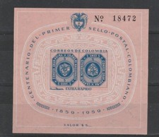 COLOMBIA 1960  CENTENARIO FRANCOBOLLO  BF 20 - 1  FOGLIETTO MNH MF58502