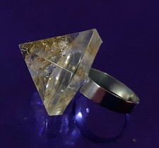 ANELLO Piramide QUARZO CITRINO 3 Chakra ORGONITE Acciaio Energia Punta Yoga buio