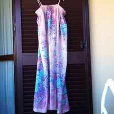 Abito Vestito Copricostume lungo a fiori rosa e celeste turchese azzurro hippy h