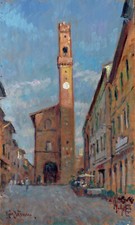 Dipinto Olio Tavoletta Montalcino Toscana Giacomo Vaccaro cm 15,5 x 26