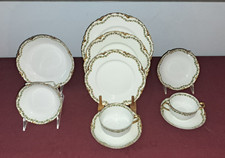 10 pezzi Place Set Haviland Limoges Francia Trifoglio Foglia Bordi Oro Schleiger 98