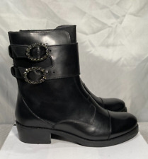 Stivali da motociclista John Lewis in pregiata pelle nera fibbia diamantata UK 8/41