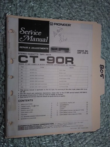 Pioneer 90r manuale di - ct-90r,