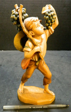 Statuina Anri Ferrandiz 10" ragazzo intagliato che mangia uva 10" x 2,5" x 2,5" ottima