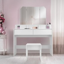 Set toeletta per trucco specchio grande sedia tavolino make-up legno MDF bianco