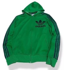 Adidas Vintage Trefoil VERDE Felpa con Cappuccio Giacca Originale Made in France anni 70. RARITÀ