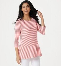 Camicia tunica DENNIS BASSO melone a righe taglia media morbida elasticizzata alta bassa NUOVA SENZA ETICHETTE