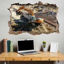 ADESIVO DA PARETE ESCAVATORE CANTIERE POSTER 3D ARTE MURALE STANZA UFFICIO DECORAZIONE QE8