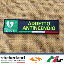 Toppa Toppe Patch ADDETTO ANTINCENDIO DAE su base blu navy con velcro M+F