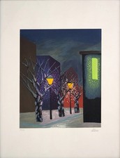 SALVO - PAESAGGIO INVERNALE 85x65 Cm Acquaforte Firmata Certificata Mangione 