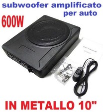 SUBWOOFER SOTTOSEDILE AUTO AMPLIFICATO CAR METALLO 600W 10"  SLIM SOTTO SEDILE