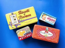 ? scatole pubblicitarie in latta per bambini anni 70 biscottini Plasmon Nipiol