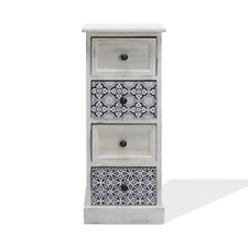 Cassettiera Mobiletto in Legno Bianco e Blu con 4 Cassetti Bagno Shabby Chic
