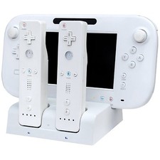 DOCKING STATION CARICABATTERIE BIANCO +2x BATTERIA PER GAMEPAD REMOTO WII & WII U