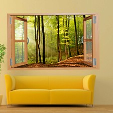 Wooden Cabin Window Nature Forest Sunny Wall Art Sticker Decal Murals Poster QJ0