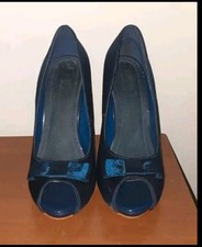 Scarpe con tacco - Blu di raso con fiocco 37 