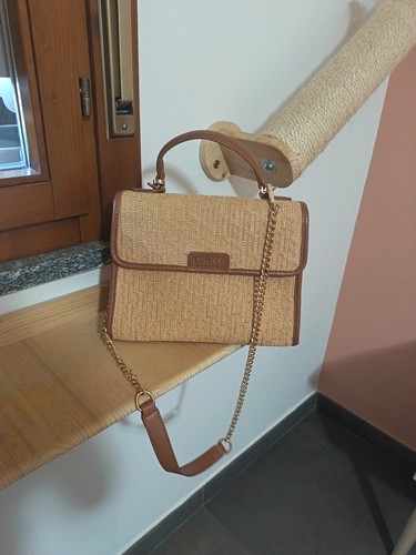 Borsa label rose rafia a - in,