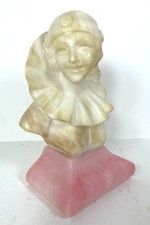 Busto rosa anni '20 Art Decò italiano alabastro femmina pierrot flapper epoca