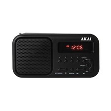 Radio Fm tascabile compatta Akai con batteria ricaricabile e riproduzione Bluetooth