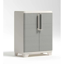 Armadio basso tuttopiani in resina da esterno a 2 ante effetto legno chiudibili 