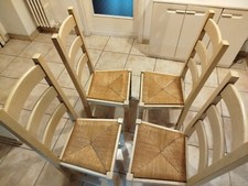 4 sedie in legno massello sbiancato con seduta in paglia