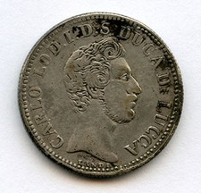 ITALY 1837 LUCCA 2 LIRE SILVER