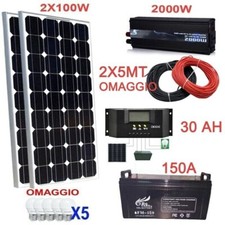 Kit Fotovoltaico 2KW Pwm Inverter 2000W Pannello Solare 200W Batteria 150Amp 10M