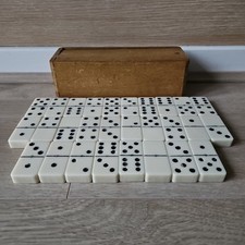 Antico set domino domino domino osso ebano vintage 28 pezzi scatola legno