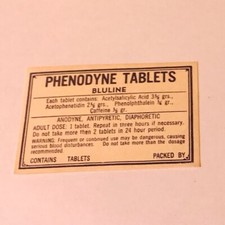 Etichetta farmacia vintage carta effimera epoca WW1 farmacia Phenodyne Tablet bluline