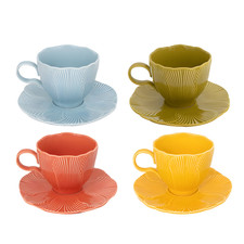 Set 4 tazze da tè e piattini blu verde giallo rosso caffè tè pomeriggio ceramica