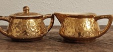 Set zuccheriera e cremiera McCoy Pottery oro piangente 24k, anni '50 MCM