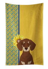 Sunflowers Chocolate Cream Dachshund Kitchen Towel WDK5398KTWL
