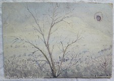 PAESAGGIO INVERNALE PICCOLO QUADRO DIPINTO OLIO SU TAVOLA FIRMATO ORIGINALE p9