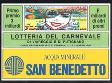 CARTOLINA LOTTERIA NAZIONALE DEL CARNEVALE DI VIAREGGIO E PUTIGNANO  1992