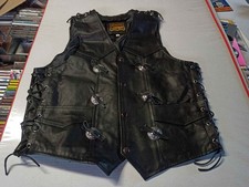 Biker leather vest laces studs - leather,