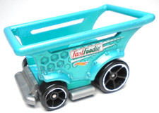 2017 HOT WHEELS AISLE DRIVER FAST FOODIE BLU VERDE 2 1/8" CARRELLO DELLA SPESA PRESSOFUSO