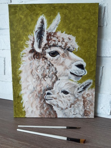 Lama bambino dipinto olio - lama,