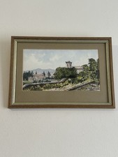 Acquerello originale italiano incorniciato arte firmato "Città di Castello" piccolo deco 