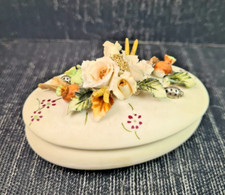 porcellana capodimonte scatola ovale fiori e coccinella argento 800 cm  9 x 5  *