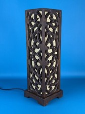 Vintage Lampada Da Tavolo In Legno E Vimini 53cm Modernariato Design 1980