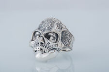 Anello teschio maschera mandala fatto a mano, sigillo Santa Muerte, gioielli giorno dei morti