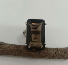 Anello in argento sterling 925 quarzo fumé non riscaldato fatto a mano con...