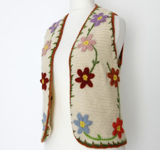 Gilet vintage fatto a mano in lana con fiori taglia S