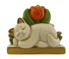 Porta tovaglioli gattino gatto dormiente ceramica Thun Italy vintage