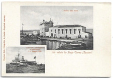 CARTOLINA DI SASSARI ,UN SALUTO DA PORTO TORRES - CORAZZATA SARDEGNA 1899