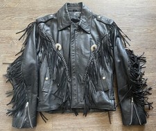 Giacca biker western boho frange nere vintage anni 80 prima vera pelle taglia 38