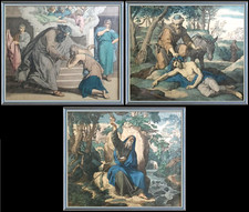 3 grandi 60x70 antiche bellissime litofrafie scene Vangelo Bibbia Gesù cornice 
