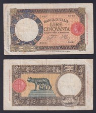 Banconota Italia 50 lire Lupetta 23.10.1940 P.-54b BB/VF