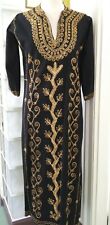 Kaftano Queen Arabian Rare Estivo Abito Puro Cotone Nero ricamo Incantevole